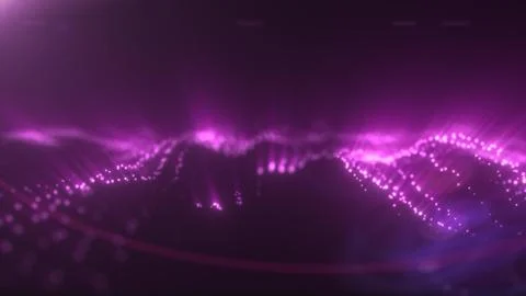 Abstract purple glowing wave of light particles on a dark background. Futur.. Stock Illustration