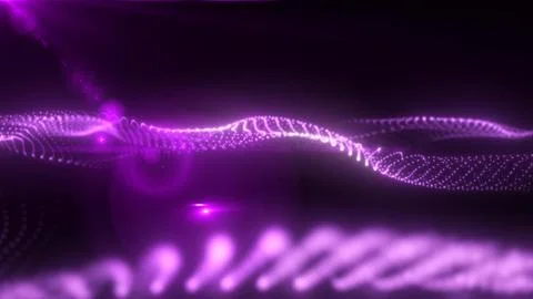 Abstract purple glowing waves from particles and dots energy magical futurist Stock Illustration