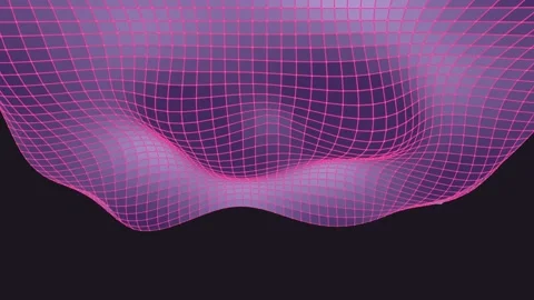 Abstract purple glowing wireframe mesh surface moving like fluid waves in 3.. Stock Footage 340852189