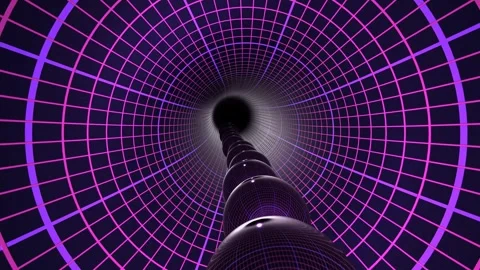 Abstract purple grid tunnel with sphere texture Stock Footage 340559188
