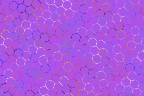 Abstract purple hexagon pattern with colorful lines and shapes Stock Illustration