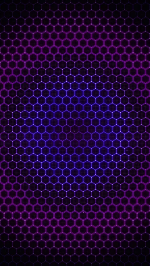 Abstract Purple Hexagonal Grid Pattern with Glowing Particles on Dark Backg.. Stock Footage 347073384