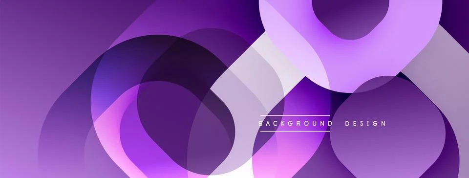Abstract purple layers create dynamic background. Overlapping circles, smooth Ilustración de archivo