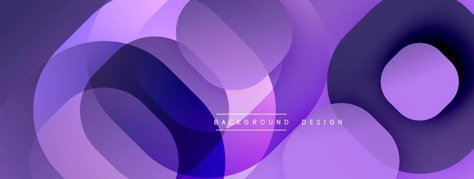 Abstract purple layers create dynamic composition. Overlapping circles, smooth Ilustración de archivo