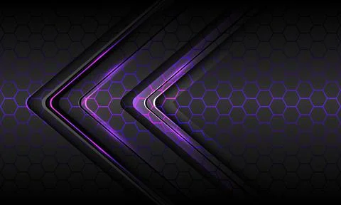 Abstract purple light black thin arrow direction geometric on grey hexagon Stock Illustration