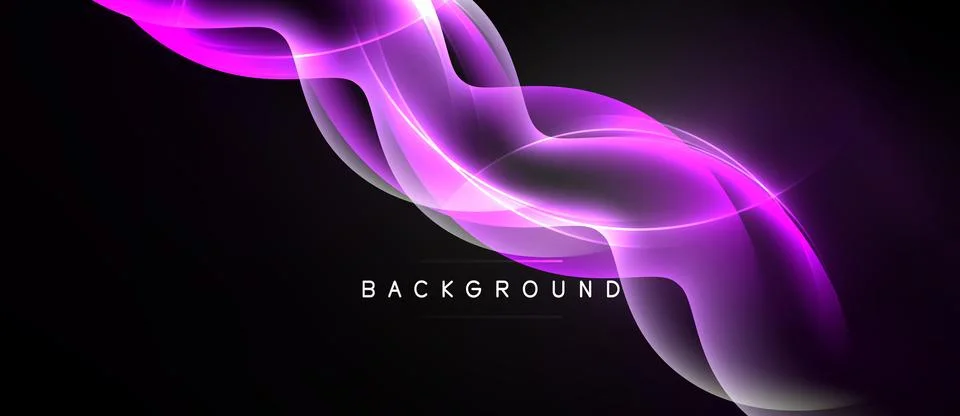 Abstract purple light flows, creating dynamic curves against black backdrop. Stock Illustration