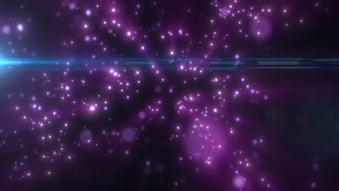 Abstract purple light particles radiating through dark space with glowing b.. Stock Illustration