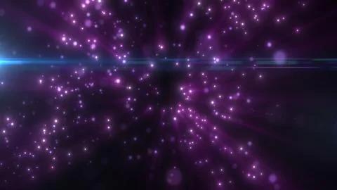Abstract purple light particles radiating through dark space with glowing b.. Stock Photos