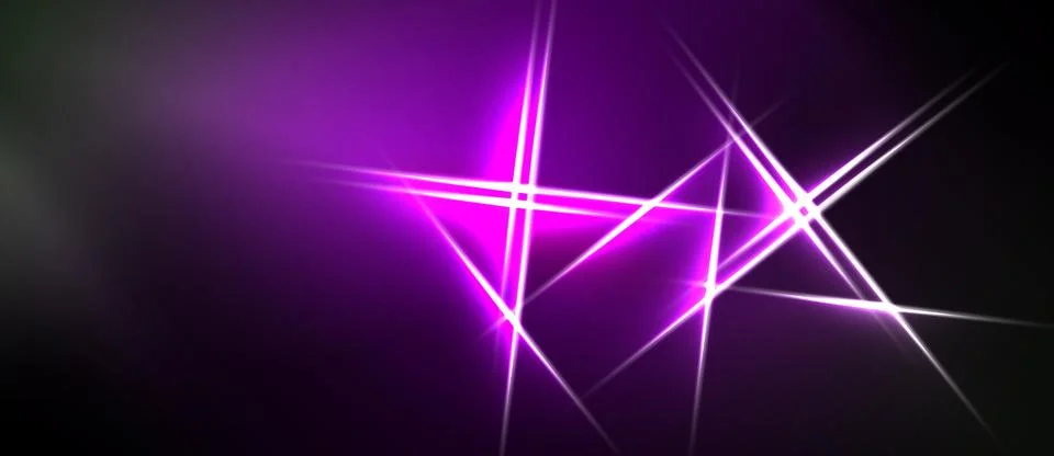 Abstract purple light streaks intersect dark background. Bright lines create Stock Illustration