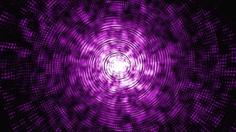 An abstract purple light tunnel of shining dots and concentric circles 스톡 동영상 339047801