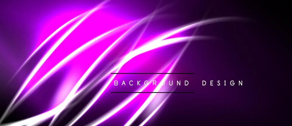 Abstract purple lines create dynamic flow. Bright glow contrasts dark backg.. Stock Illustration