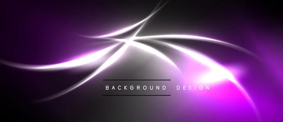 Abstract purple lines create dynamic flow. Dark background emphasizes bright Stock Illustration