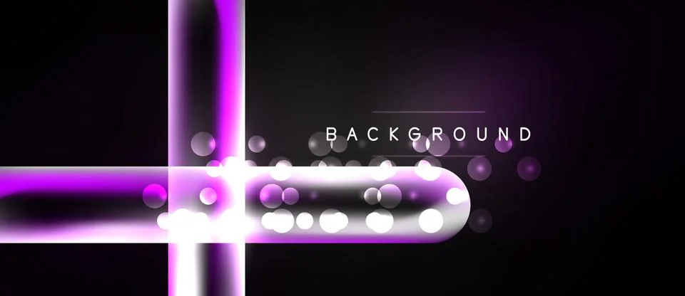 Abstract purple lines intersect over dark background. Bright glowing dots c.. Stock Illustration