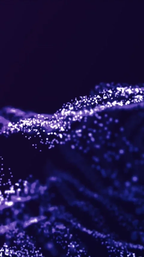 Abstract purple liquid motion background with glowing particles flowing in dark Stock Footage 347692477