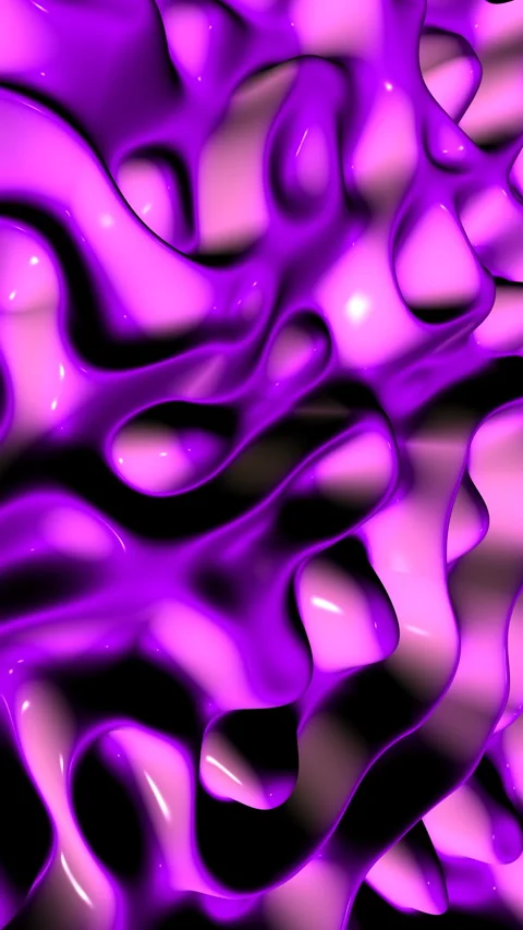Abstract Purple Liquid Surface with Glossy Organic 3D Shapes vertical video Stock Footage 346256512