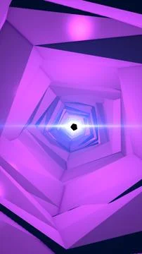 Abstract purple low poly tunnel with geometric spiral shapes, bright center.. Stock Illustration