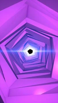 Abstract purple low poly tunnel with geometric spiral shapes, bright center.. Stock Illustration