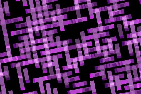 Abstract purple maze pattern with glowing lines on black background Illustrazione stock