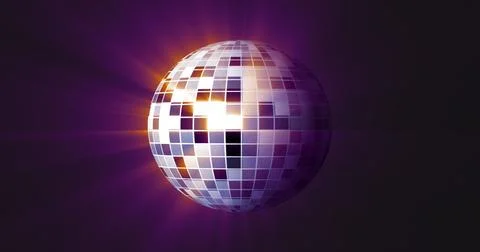 Abstract purple mirrored spinning round disco ball for discos and dances in.. Stock Illustration