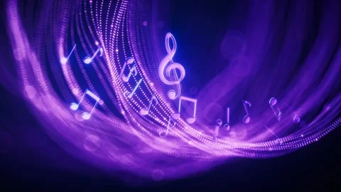 Abstract purple musical background with floating notes and glowing particle.. Stock Footage 332220385