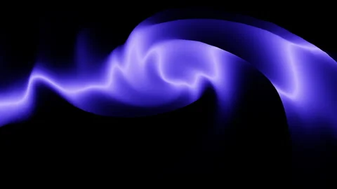 Abstract purple neon light wave flowing on black background, seamless motion Видео 333189102