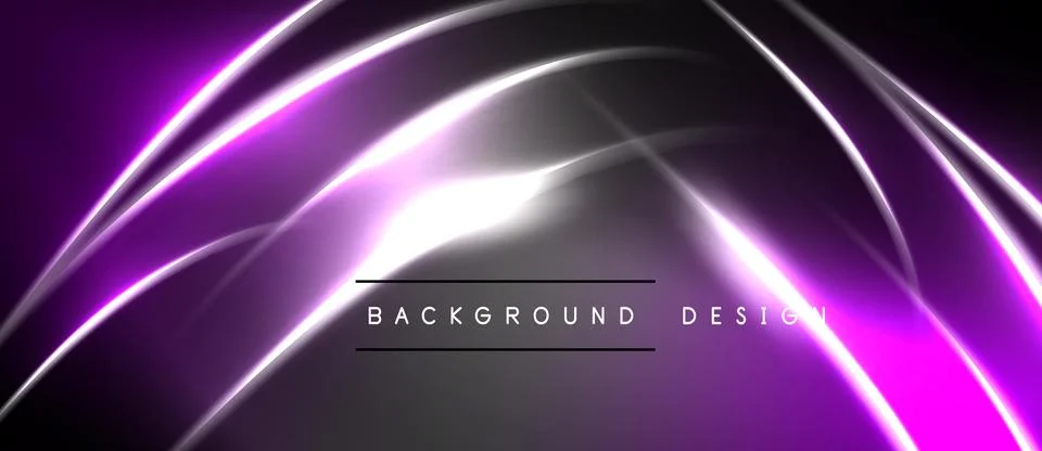 Abstract purple neon lines create dynamic background. Bright glow emphasizes Stock Illustration