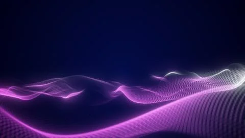 Abstract purple neon wave with soft glowing particles and flowing mesh, rep.. Stock-Illustration