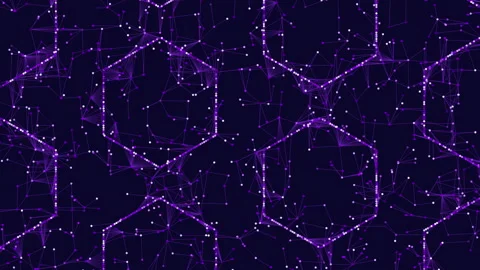 Abstract purple network grid with glowing nodes and polygon connections Stock Footage 330057471