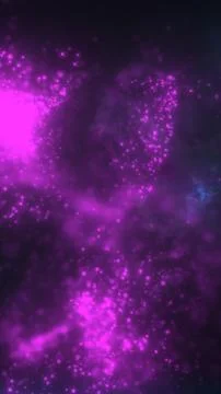 Abstract purple particle cloud with glowing bokeh and misty nebula on dark .. Stock Illustration