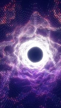 Abstract purple particle vortex with bright circular core, symbolizing ener.. Illustrazione stock