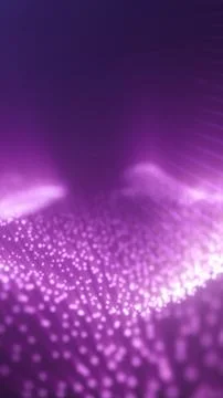 Abstract purple particle waves forming a glowing futuristic landscape with so Stockillustratie