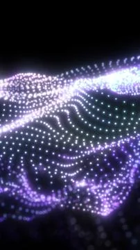Abstract purple particle waves with glowing dotted contours and fluid motio.. Illustrazione stock
