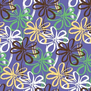 Abstract purple pattern with ink simple flowers Stock Illustration
