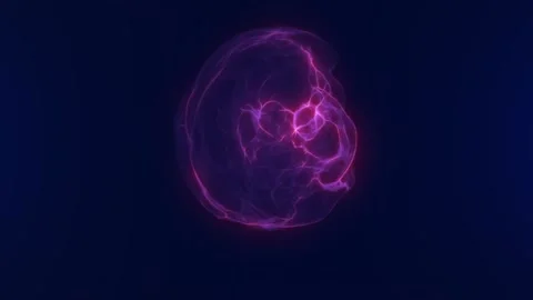 Abstract purple plasma sphere with glowing electric filaments on a dark blu.. Stock Footage 345511831