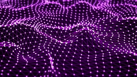 Abstract purple plexus background with field of glowing white circles and waves Stock Footage 277143520