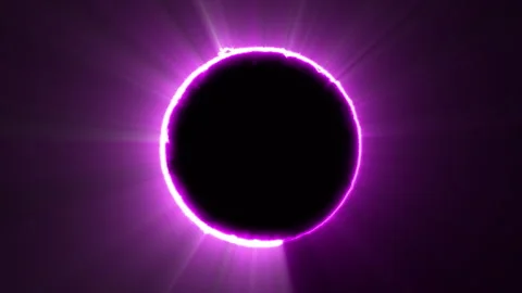 Abstract Purple Solar Eclipse with Light Lines Rotating with Shimmering Glowing Stock Footage 342271370