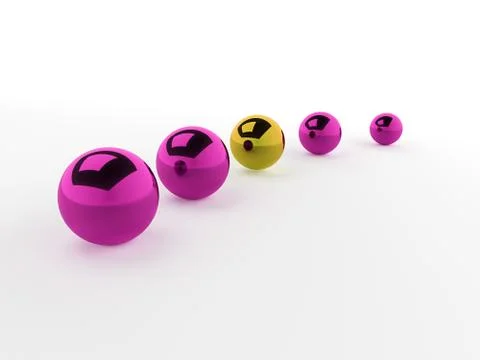 Abstract purple sphere concept with one is gold isolated on white background Stock Illustration