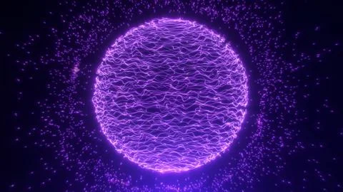 Abstract purple sphere made from waves rotating against a background of glowi Stock Illustration