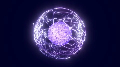 Abstract purple sphere wrapped in luminous neon trails, creating a futurist.. Stock Illustration
