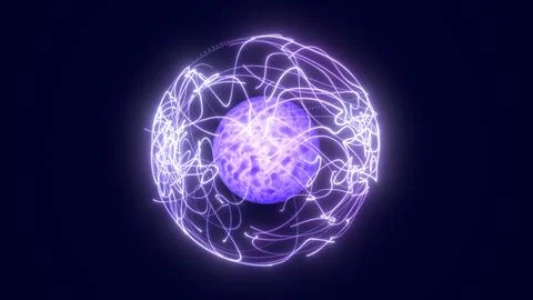 Abstract purple sphere wrapped in luminous neon trails, creating a futurist.. Stock Illustration