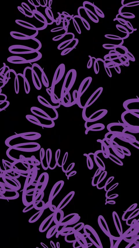 Abstract Purple Spiral Objects Falling on Black Background Stock Footage 346569294