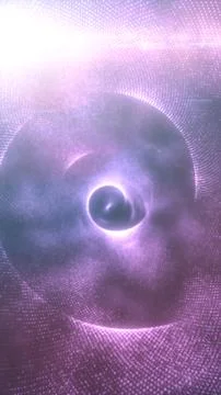 Abstract purple spiral vortex with glowing dotted waves, soft haze, and lum.. Stock Illustration