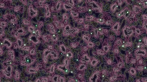 Abstract Purple Tech Labyrinth with Glowing Green Dots Stock Footage 332126458