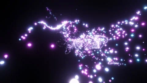 Abstract purple tiny glowing dots flying on a black background. Design. Stream 스톡 동영상 256728370