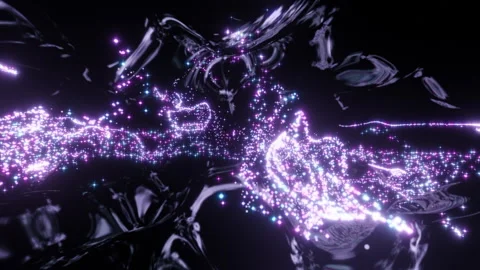Abstract purple tiny glowing dots flying on a black background. Design. Stream 스톡 동영상 256728484