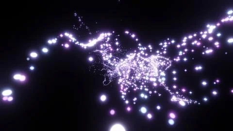 Abstract purple tiny glowing dots flying on a black background. Design. Stream 스톡 일러스트