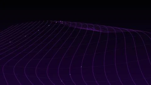 Abstract purple wave grid pattern background with glowing dots and deep dar.. Stock Illustration