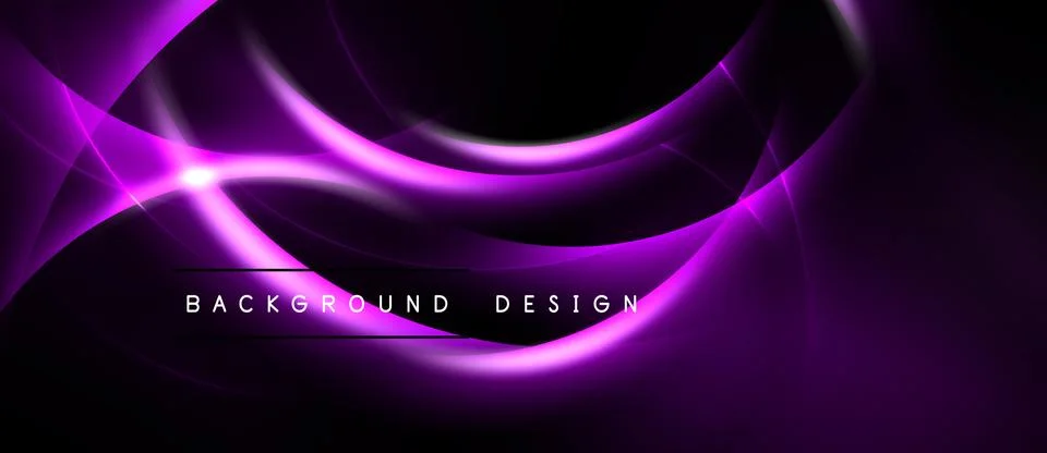 Abstract purple waves, dynamic lines, dark background. Modern design element, Stock Illustration