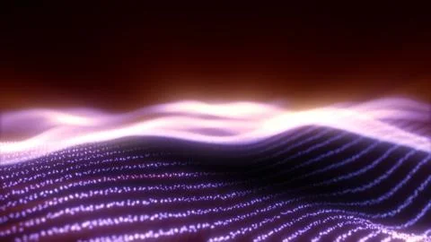 Abstract purple waves from glowing particles and lines futuristic hi-tech b.. Stock Illustration