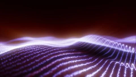 Abstract purple waves from glowing particles and lines futuristic hi-tech b.. Stock Illustration